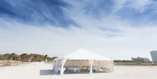 Simple reception tent set up on Sand Key Beach, Clearwater, FL