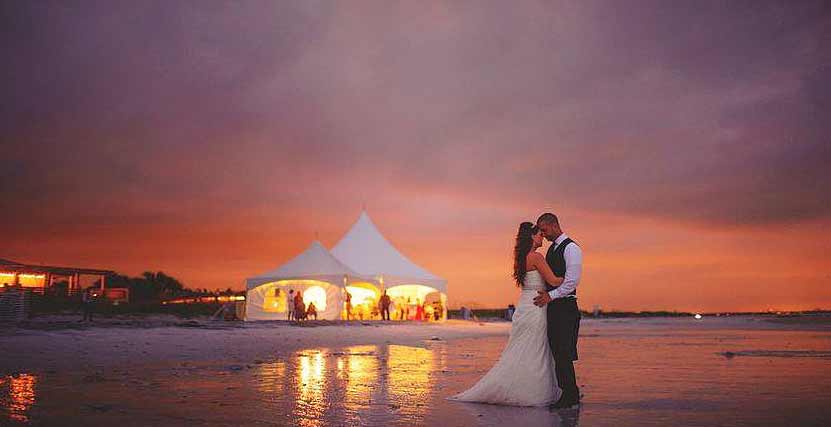 Sand Key Bride and Groom on Beach at Sunset