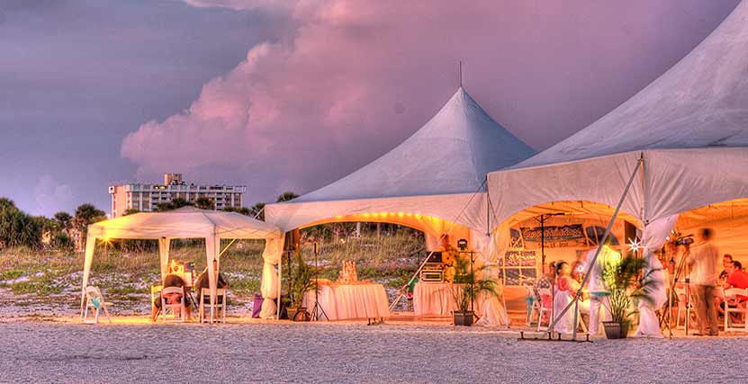 Sand Key Beach Wedding Reception Tents at Sunset