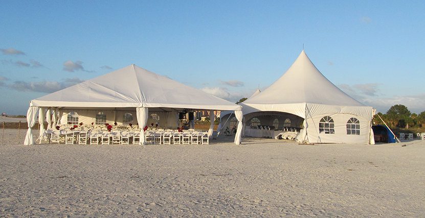 Beach reception tent set up